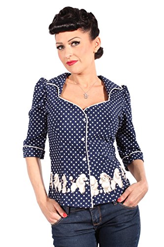 SugarShock Damen Polka Dots Retro Rockabilly Puffarm Pudel Punkte 3/4arm Bluse blau S - 