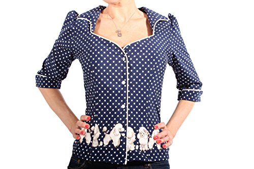 SugarShock Damen Polka Dots Retro Rockabilly Puffarm Pudel Punkte 3/4arm Bluse blau S - 