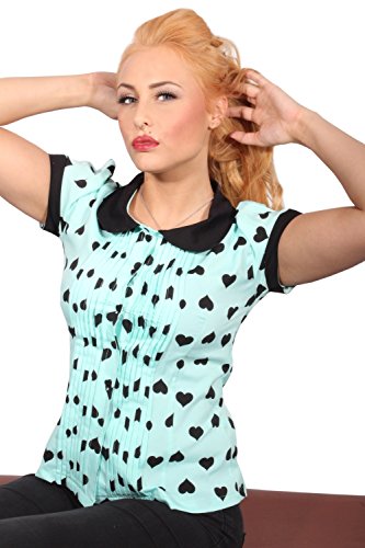 Herz Rockabilly Puffarm Bubikragen kurzarm Biesen PLISSEE Bluse mint