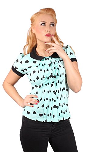 Herz Rockabilly Puffarm Bubikragen kurzarm Biesen PLISSEE Bluse mint - 