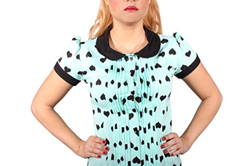 Herz Rockabilly Puffarm Bubikragen kurzarm Biesen PLISSEE Bluse mint - 