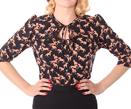 SugarShock Peppina Rockabilly 50s Pin Up retro Pferde Shirt 3/4 Arm Bluse - 