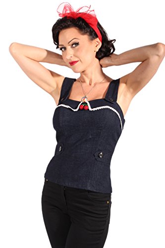 Denim Uniform rockabilly pin up Cherry Jeans Corsage TOP incl Pads - 