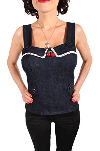 Denim Uniform rockabilly pin up Cherry Jeans Corsage TOP incl Pads - 