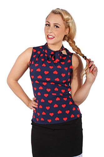 rockabilly retro Herzchen Schluppenbluse Heart Blusentop TOP blau/rot