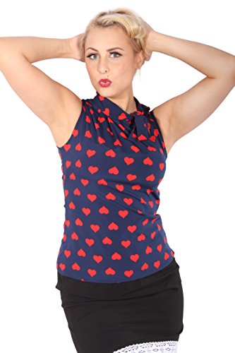 rockabilly retro Herzchen Schluppenbluse Heart Blusentop TOP blau/rot - 