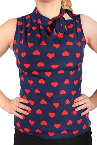 rockabilly retro Herzchen Schluppenbluse Heart Blusentop TOP blau/rot - 