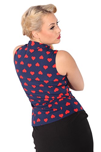 rockabilly retro Herzchen Schluppenbluse Heart Blusentop TOP blau/rot - 