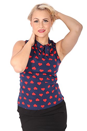 rockabilly retro Herzchen Schluppenbluse Heart Blusentop TOP blau/rot - 