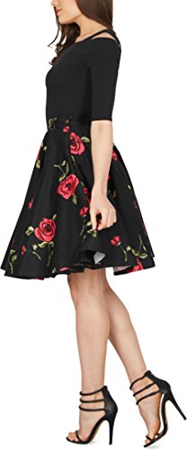 Black Butterfly Floral Rockabilly 1950er-Jahre Swing Tellerrock (Schwarz – Große Rote Rosen, EUR 46 – XXL) - 2
