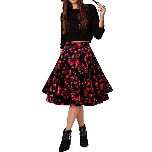 LAEMILIA Damen Vintage Retro Rock Blumendruck Print Mini Kleid Abendrock Faltenrock Skirt (EU M(Tag L), Blumen 1)