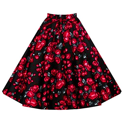LAEMILIA Damen Vintage Retro Rock Blumendruck Print Mini Kleid Abendrock Faltenrock Skirt (EU M(Tag L), Blumen 1) - 