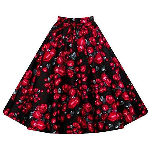 LAEMILIA Damen Vintage Retro Rock Blumendruck Print Mini Kleid Abendrock Faltenrock Skirt (EU M(Tag L), Blumen 1) - 