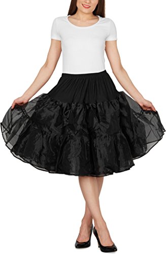 Black Butterfly 25" Rockabilly Petticoat 1950er-Jahre Komplett aus Satin-Organza Tellerrock (Schwarz, EUR 36 - 42)