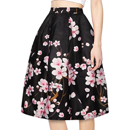 Sasairy Frauen Fashion Print Galaxy A-linien Röcke Retro Elegant Faltenrock Sexy Knielang Hohe Cocktail Party Minikleider Vintage Damen Skirts EU 38-40 Farbe-008 - 3