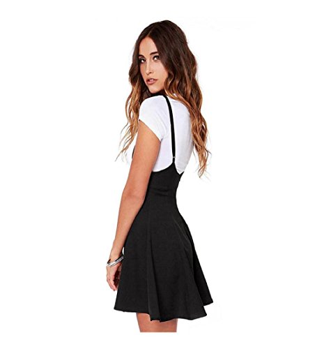 Rcool Frauen Mode schwarzen Rock mit Schulterriemen plissiert Mini Kleid Schwarz (XXL) - 2