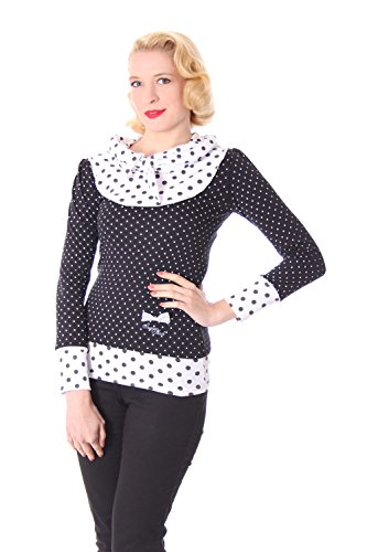 SugarShock Madlen Polka Dots 50er retro Pin Up Rockabilly Schalkragen Longsleeve Shirt - 