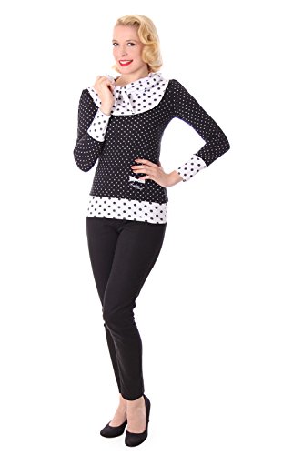 SugarShock Madlen Polka Dots 50er retro Pin Up Rockabilly Schalkragen Longsleeve Shirt - 