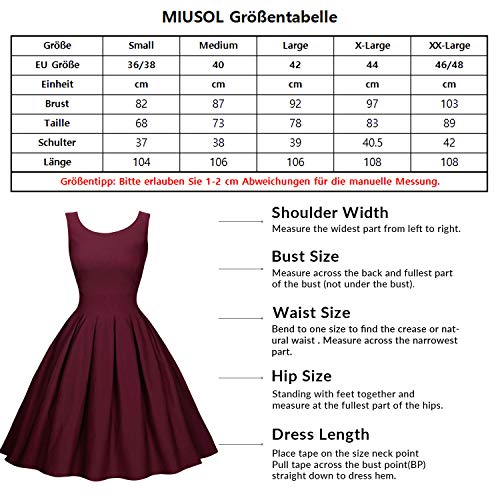 Miusol Damen Elegant Rundhals Traegerkleid 1950er Retro Cocktailkleid Faltenrock Kleid weinrot Groesse S - 4
