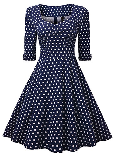 Miusol Elegant 50er Jahre Retro Polka Dots?Rockabilly Cocktailkleid Party Stretch Kleid Blau Gr.M