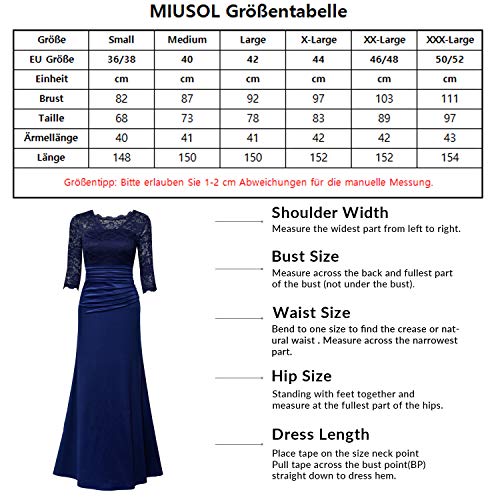 Miusol Damen Elegant Abendkleid Rundhals Dunkelblaue Spitzen Brautjungfer Cocktailkleid Vintage Cocktailkleid Langes Kleid Dunkelblau Gr.L - 3