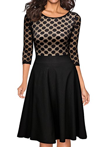 Miusol Damen Elegant Abendkleid Vintag 50er Kleider mit Polka Dots und Spitzen