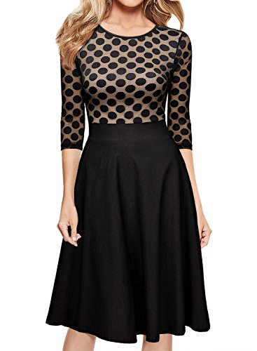 Miusol Damen Elegant Abendkleid Vintag 50er Kleider mit Polka Dots und Spitzen - 3