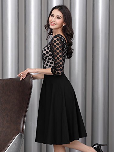 Miusol Damen Elegant Abendkleid Vintag 50er Kleider mit Polka Dots und Spitzen - 7