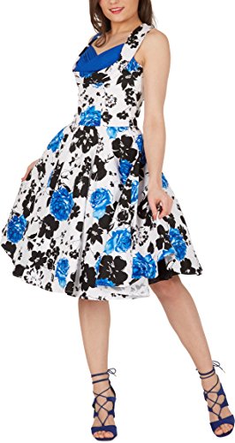 Black Butterfly ‚Aura‘ Classic Serenity Kleid im 50er-Jahre-Stil (Weiß & Blau, EUR 36 – XS) - 4