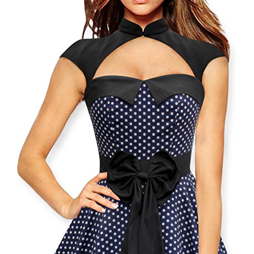 Black Butterfly 'Athena' Polka-Dots Kleid mit großer Schleife (Nachtblau, EUR 52 - 5XL) - 