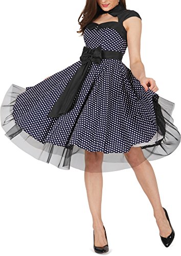 Black Butterfly ‚Athena‘ Polka-Dots Kleid mit großer Schleife (Nachtblau, EUR 52 – 5XL) - 5
