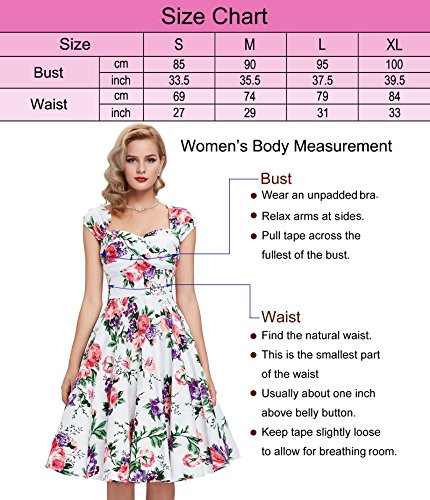 50s Kleid Partykleid A-Linie Picknick Kleid Knielang Casual Kleid M BP093-1 - 3