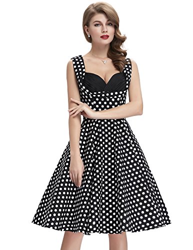 Frauen 50s Retro A-Linie Baumwolle Partykleid Mode 1950er M CL008901-11 - 5