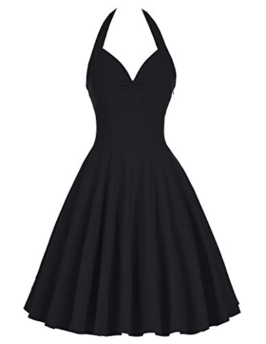 Damen Vintage Kleid Treffen Kleid Neckholder Festliche Kleid L BP185-1