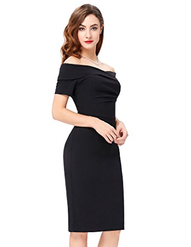 1950er Dress Knielang Cocktailkleider Partykleid Schwarz BP158-1 - 4