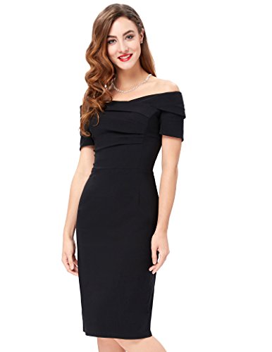 1950er Dress Knielang Cocktailkleider Partykleid Schwarz BP158-1 - 5