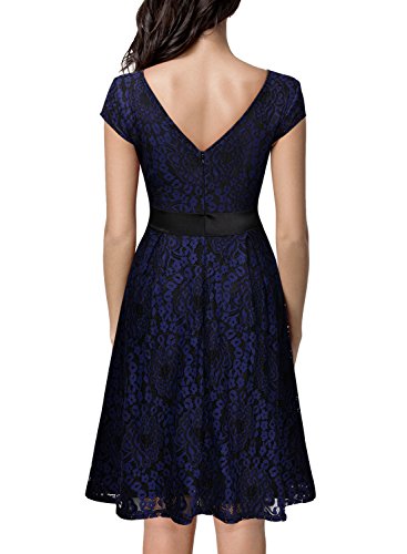 Miusol Damen Elegant?Bogen Guertel Hochzeit Brautjungfer Mini Spitzenkleider Abendkleider Navy Blau Gr.3XL - 2