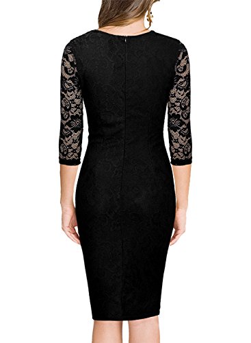 Miusol Damen Elegant Sommer Kleid Spitzen 3/4 Arm Wickelkleid Cocktailkleid Gold Gr.XXL - 3