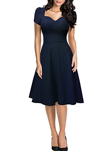 Missmay Damen Knielang V-Ausschnitt Business Abenkleid Festlich Partykleid Blau Gr.36-46 (42 (L)., Blau)