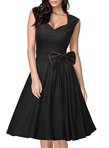 Missmay Damen Vintage Rockabilly 50 Jahr Partykleid Festliches Kleid Cocktail Ballkleid schwarz Gr.36-46