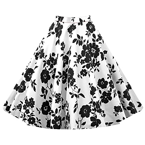 VKStar® A-Linie Vintage 1950s Sommer Damen Kurz Blumen Stoffdruck Kleid Audrey Hepburn Style Rockabilly Swing Abendkleid Cocktail Partykleid Weiß und SchwarzXL