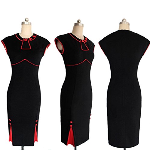 Neue Rockabilly 40er 50er Jahre Elegantes Wiggle Bleistift Kleid (36, Schwarz & Rot) - 