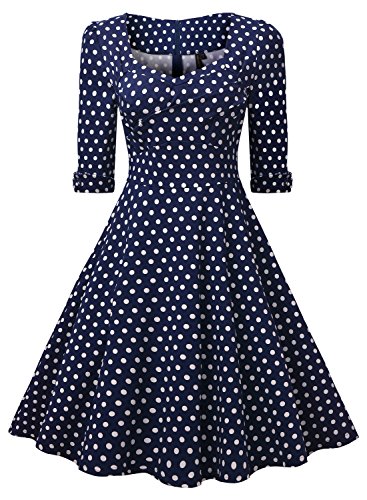 Miusol Elegant 50er Jahre Retro Polka Dots?Rockabilly Cocktailkleid Party Stretch Kleid Blau Gr.XXL