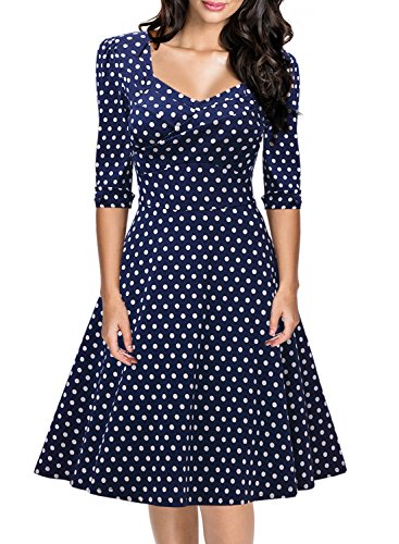 Miusol Elegant 50er Jahre Retro Polka Dots?Rockabilly Cocktailkleid Party Stretch Kleid Blau Gr.XXL - 3