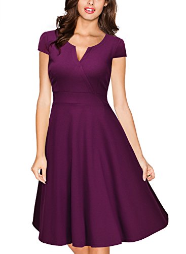 Miusol Damen Cocktailkleid 50er Vintag Style Swing A-Linie Abendkleid Lila Gr.M - 6