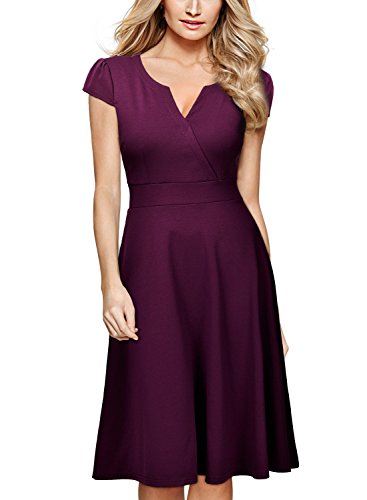 Miusol Damen Cocktailkleid 50er Vintag Style Swing A-Linie Abendkleid Lila Gr.M - 4