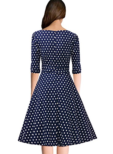 Miusol Elegant 50er Jahre Retro Polka Dots?Rockabilly Cocktailkleid Party Stretch Kleid Blau Gr.3XL - 