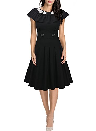 Miusol® Damen kielang Kleid Rundhals Abendkleid Vintag 50er Jahr Rockabilly Partykleid schwarz Gr.36-46