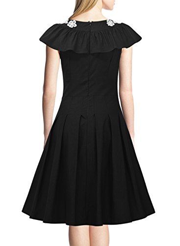Miusol® Damen kielang Kleid Rundhals Abendkleid Vintag 50er Jahr Rockabilly Partykleid schwarz Gr.36-46 - 