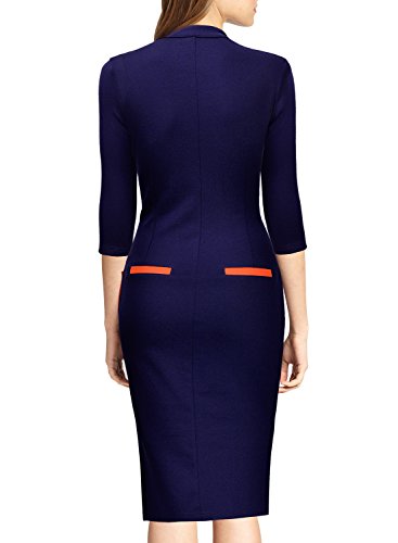 Miusol Damen Kleid Business 3/4 Arm Partykleid Etuikleid Bodycon Buero Abendkleid Navy Blau Gr.XL - 